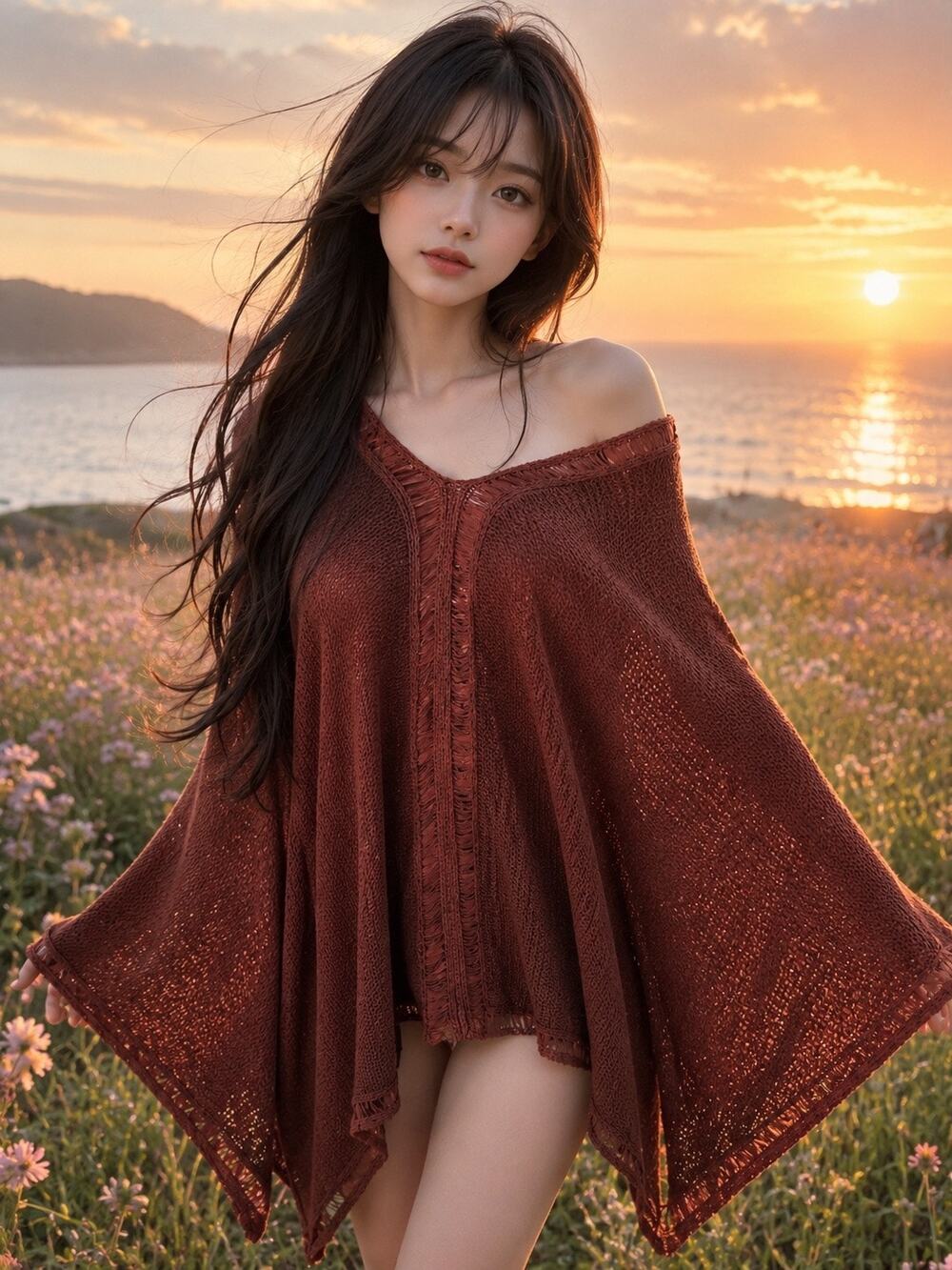 Terracotta Sunset & Boho Wanderlust ultra slouchy knit sweater poncho coverup